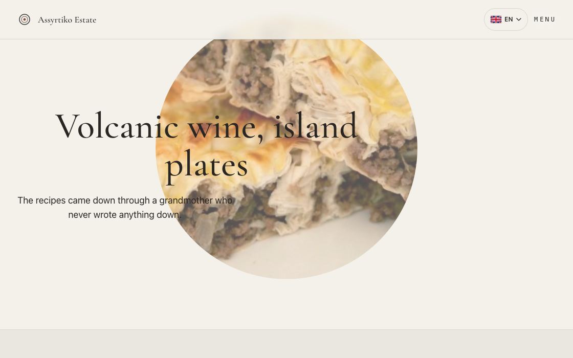 Assyrtiko Estate restaurant website design