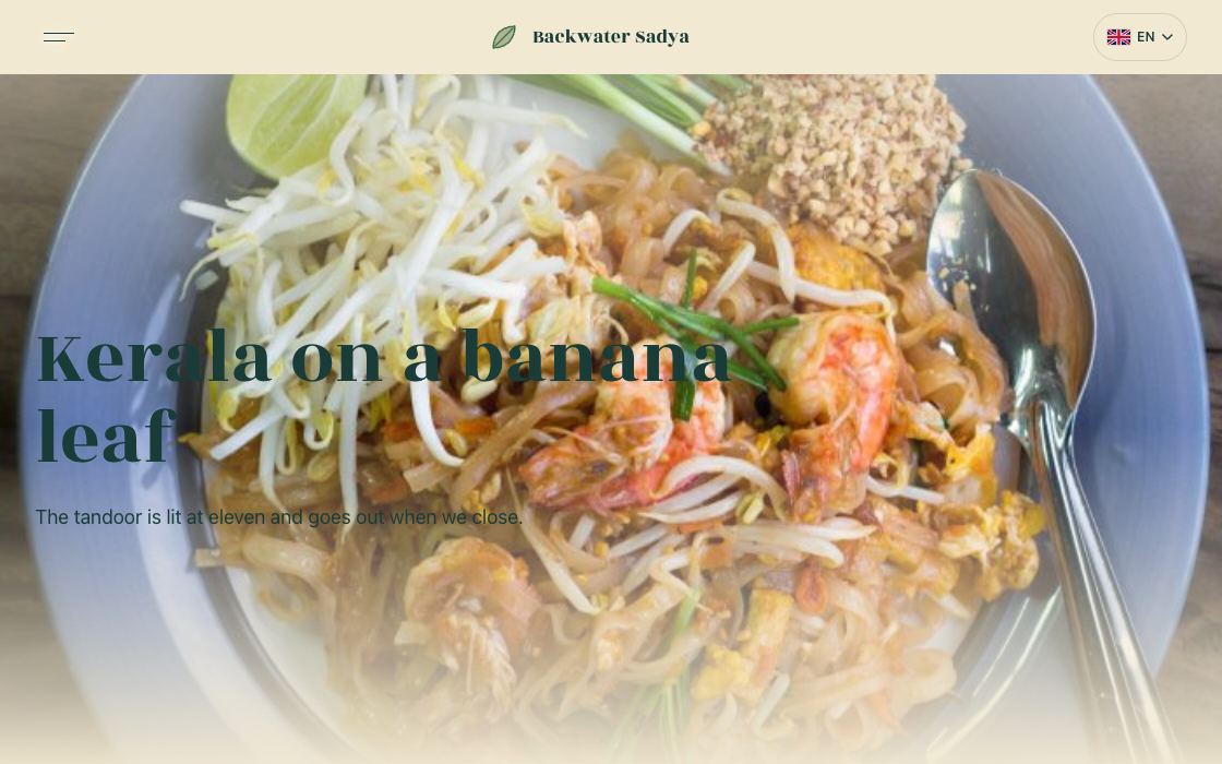 Backwater Sadya restaurant website design