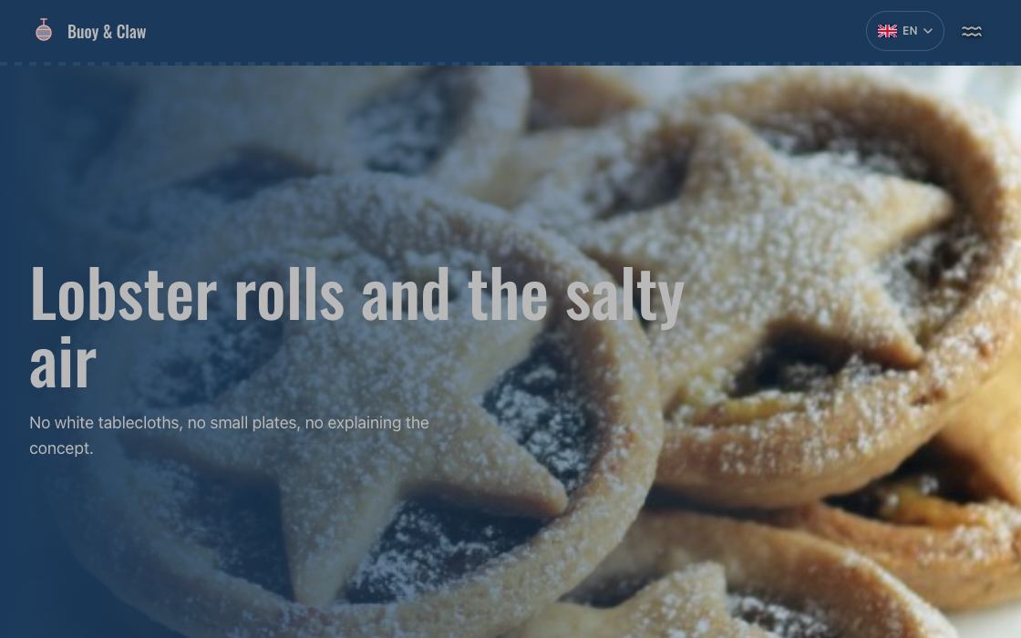 Buoy & Claw restaurant website design