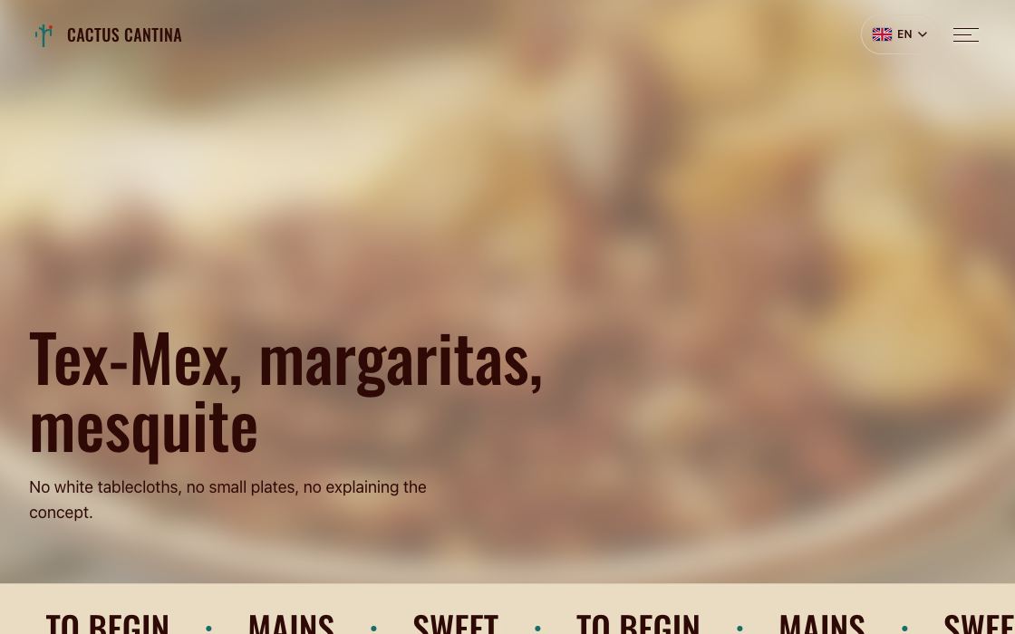 Cactus Cantina restaurant website design