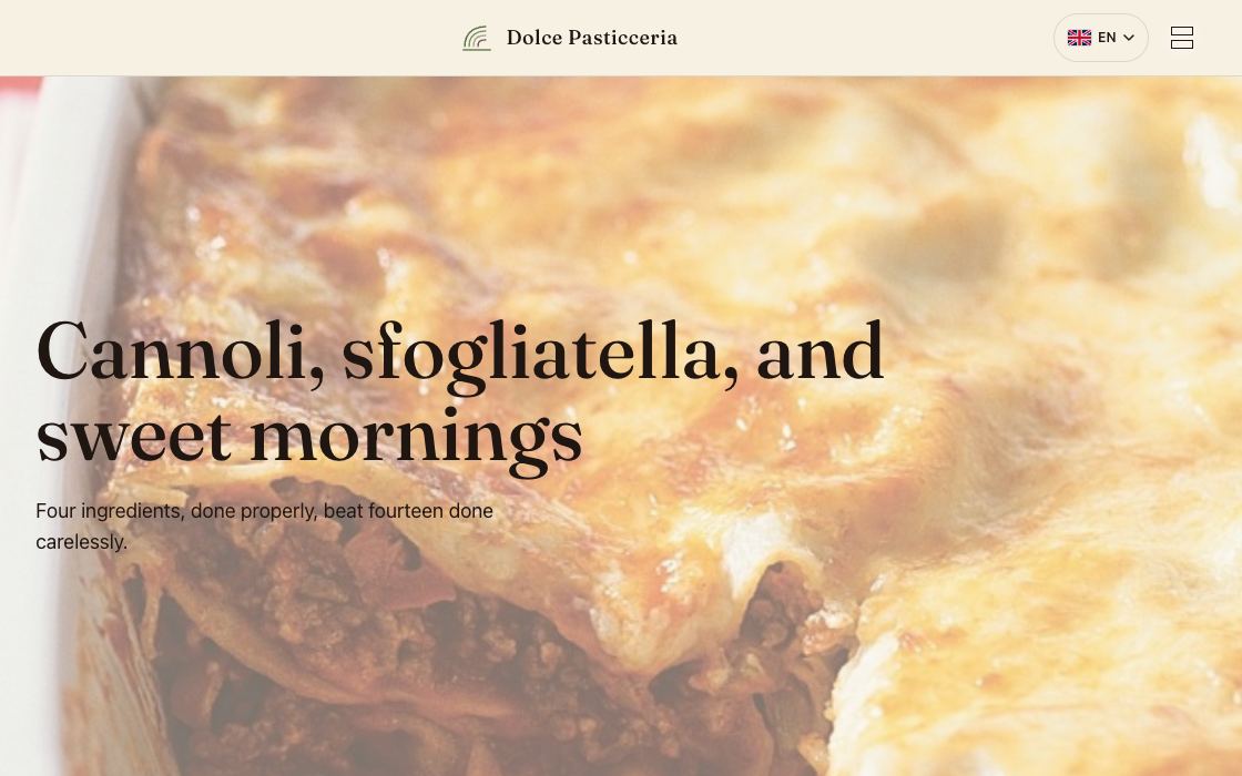 Dolce Pasticceria restaurant website design