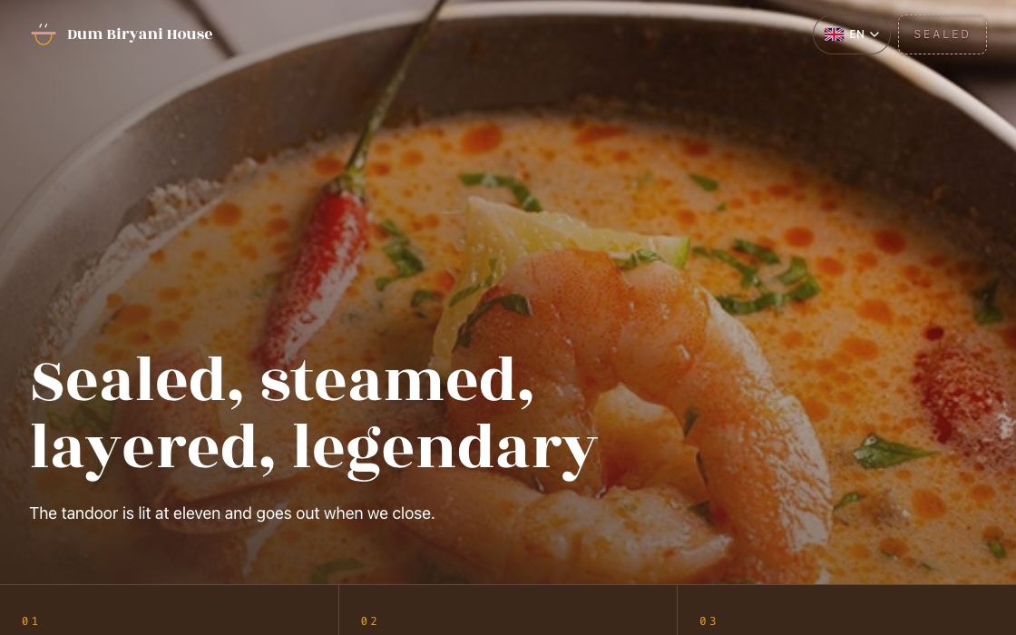 Dum Biryani House restaurant website design