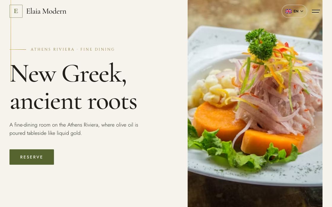 Elaia Modern restaurant website design