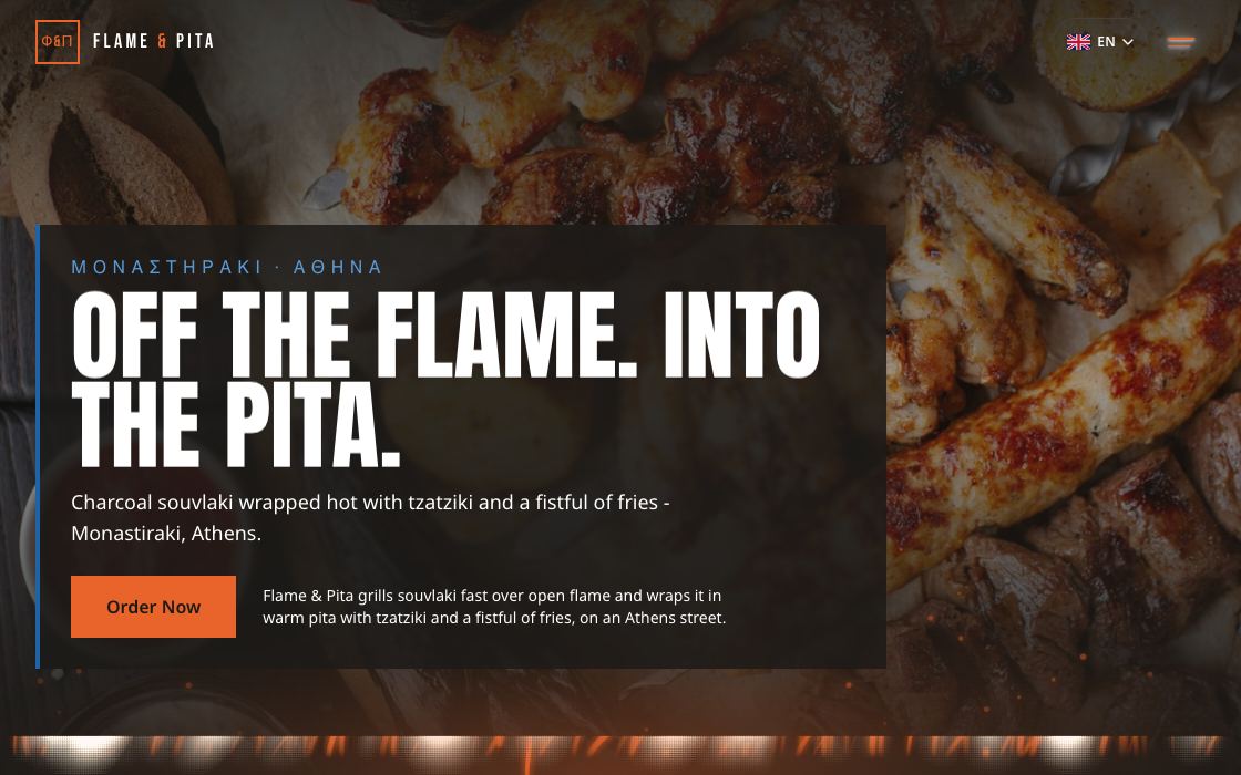 Flame & Pita restaurant website design
