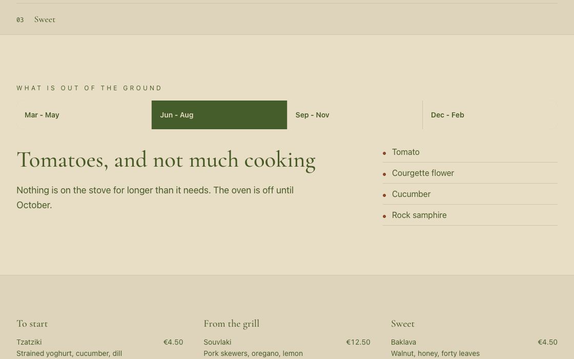 Kritamos Farm restaurant website design