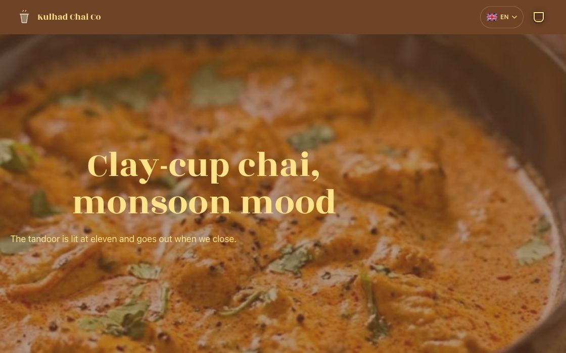 Kulhad Chai Co restaurant website design