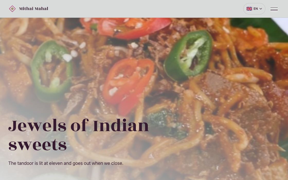 Mithai Mahal restaurant website design