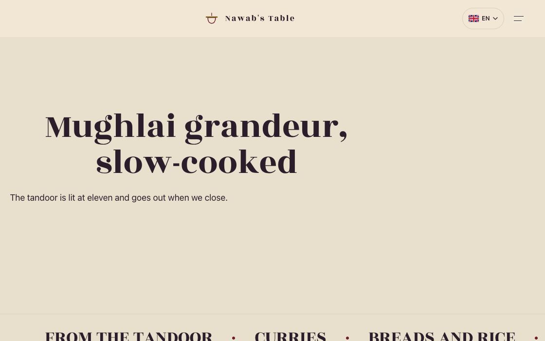 Nawab's Table restaurant website design