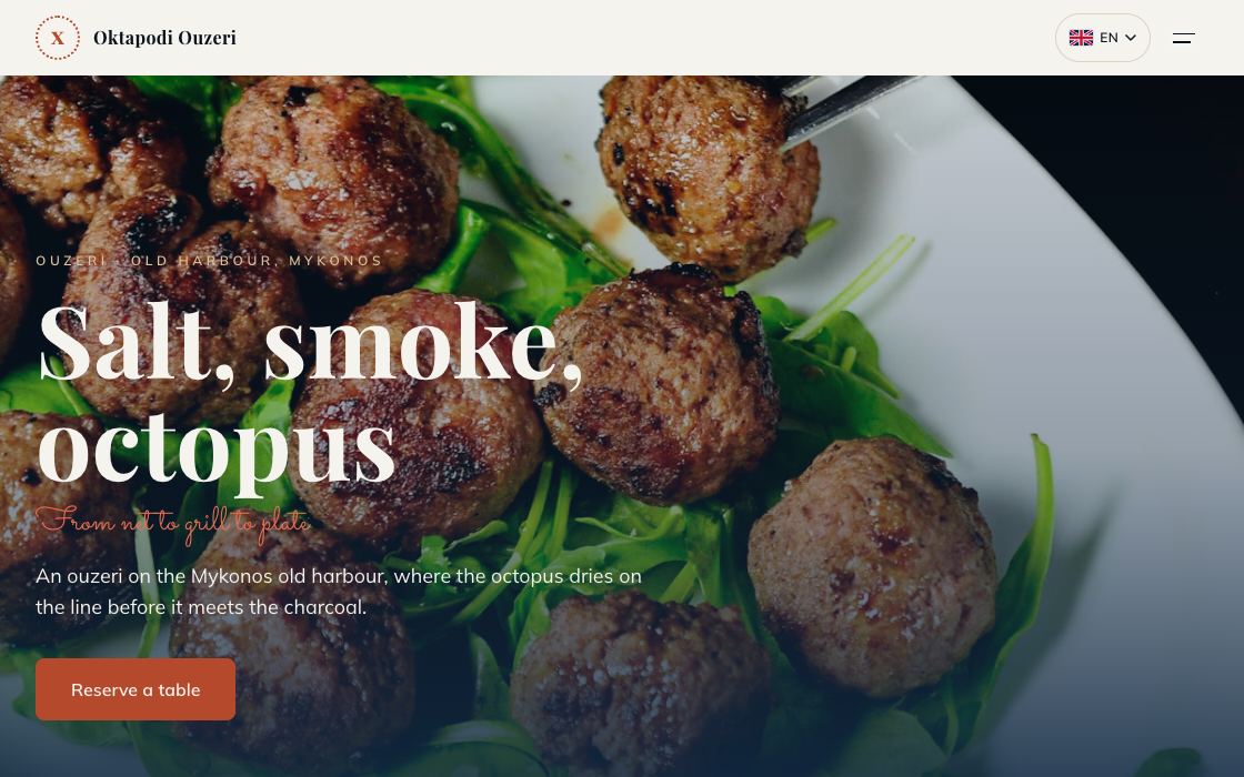 Oktapodi Ouzeri restaurant website design