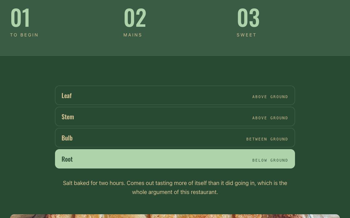 Root & Bloom restaurant website design
