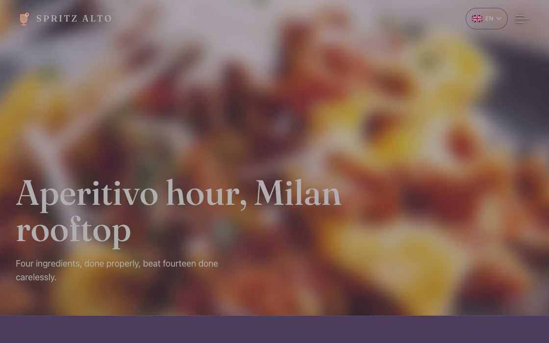Spritz Alto restaurant website design