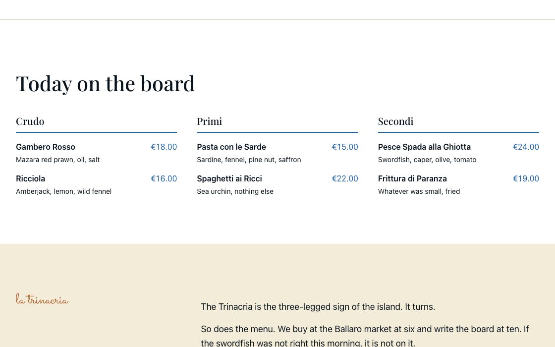 Trinacria Mare restaurant website design
