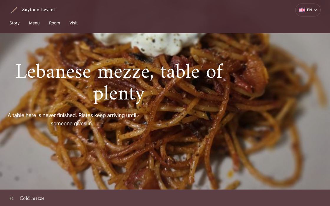 Zaytoun Levant restaurant website design